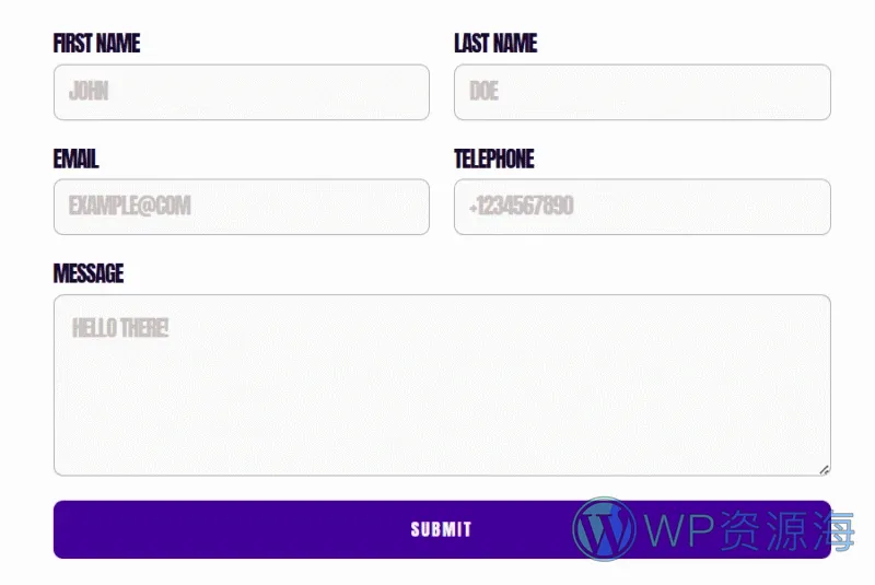 创意机构作品集Elementor网站模板_一键导入快速建站插图7-WP资源海 广告/营销 Elementor 模板联系表单预览