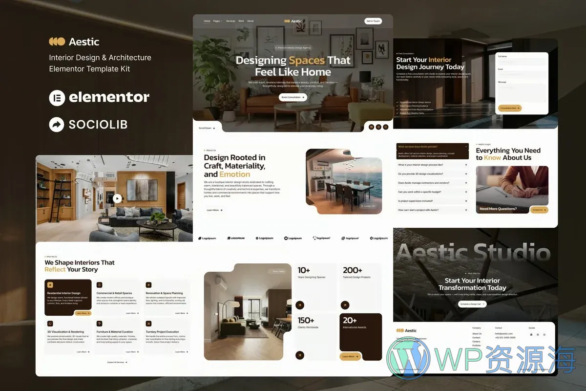 室内设计与建筑空间Elementor网站模板_一键导入快速建站插图-WP资源海 装修 Elementor 网站模板封面