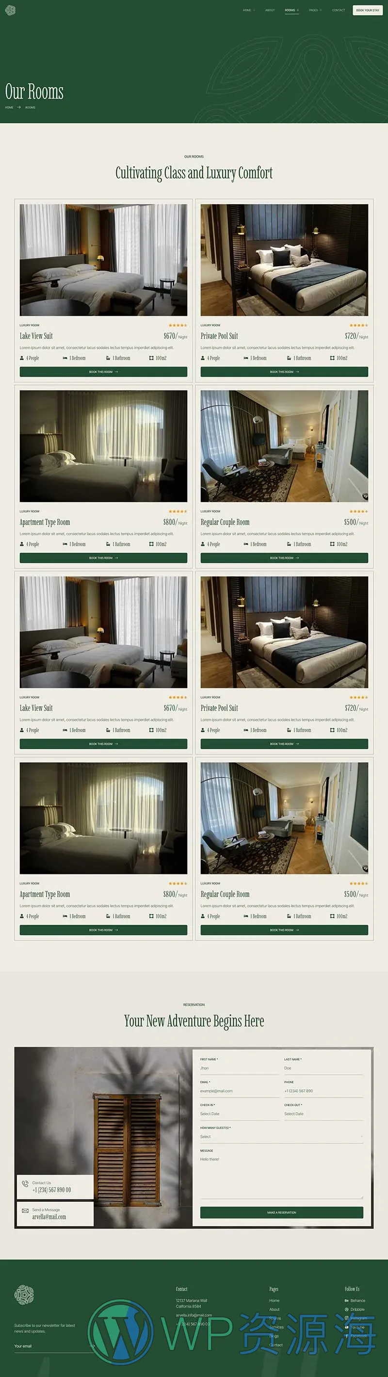 热带酒店度假村Elementor网站模板_一键导入快速建站插图1-WP资源海 旅馆/酒店 Elementor 模板房间列表预览