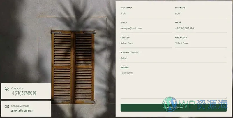 热带酒店度假村Elementor网站模板_一键导入快速建站插图7-WP资源海 旅馆/酒店 Elementor 模板表单预览