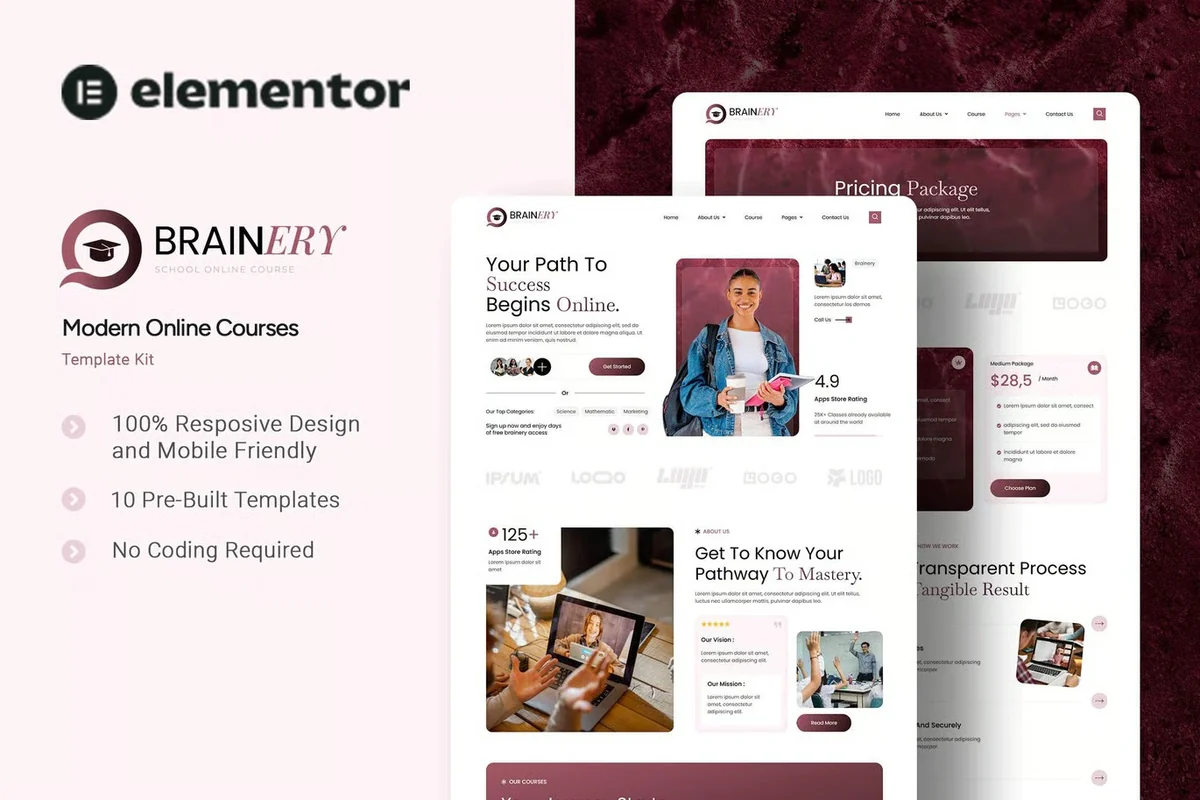 在线课程学校Elementor网站模板_一键导入快速建站