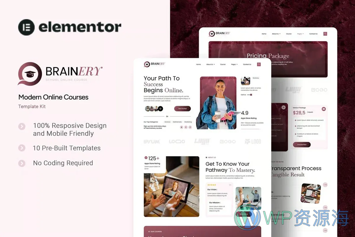 在线课程学校Elementor网站模板_一键导入快速建站插图-WP资源海 学校 Elementor 网站模板封面