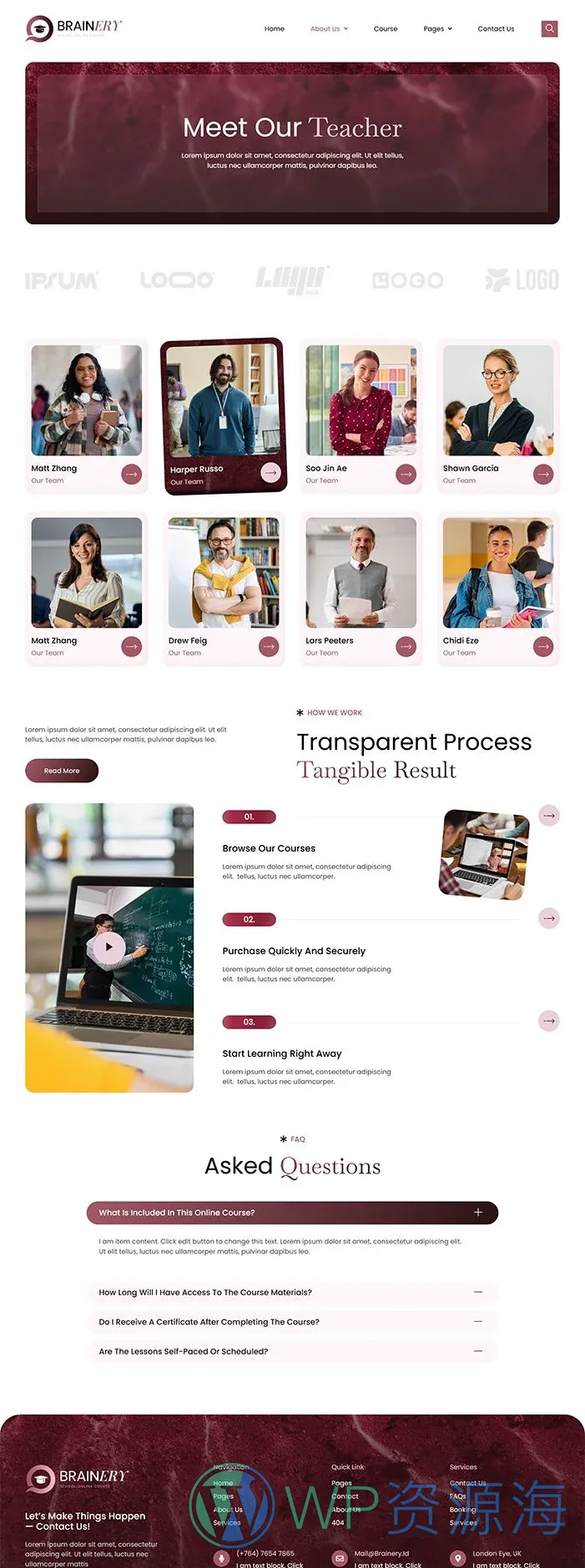 在线课程学校Elementor网站模板_一键导入快速建站插图3-WP资源海 教育/培训 Elementor 模板师资团队预览