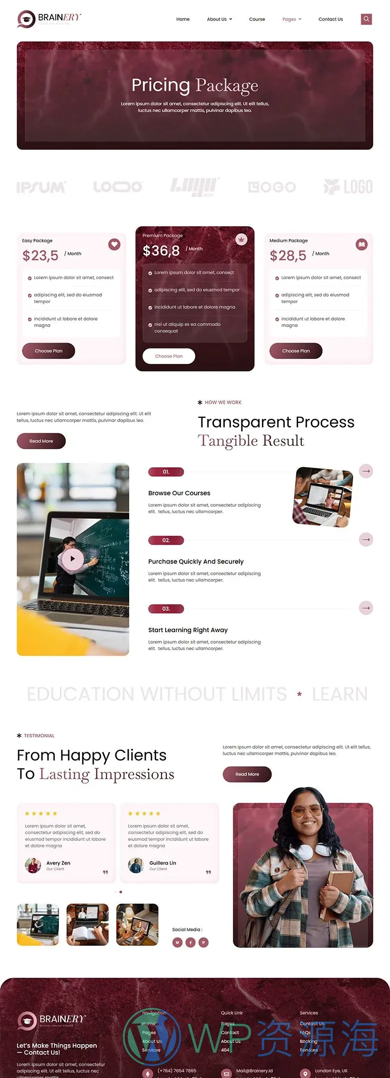 在线课程学校Elementor网站模板_一键导入快速建站插图5-WP资源海 教育/培训 Elementor 模板价格页面预览