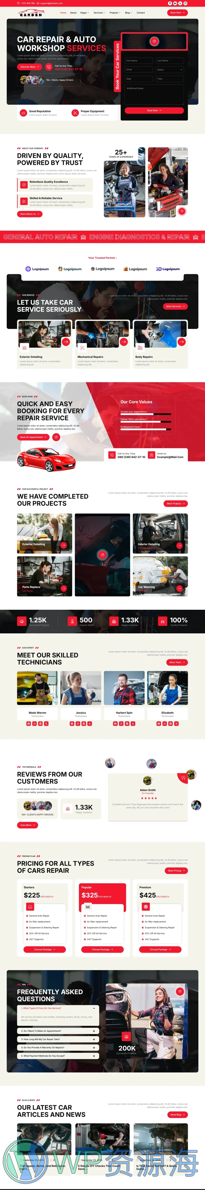 Carden 汽车维修与养护Elementor网站模板_一键导入快速建站插图1-WP资源海 维修 Elementor 模板首页预览
