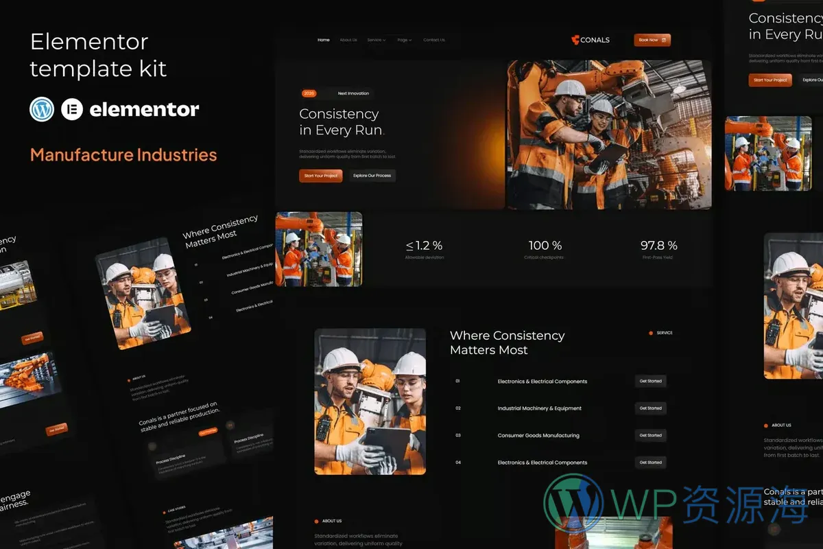 制造业工业企业Elementor网站模板_一键导入快速建站插图-WP资源海 制造业 Elementor 网站模板封面