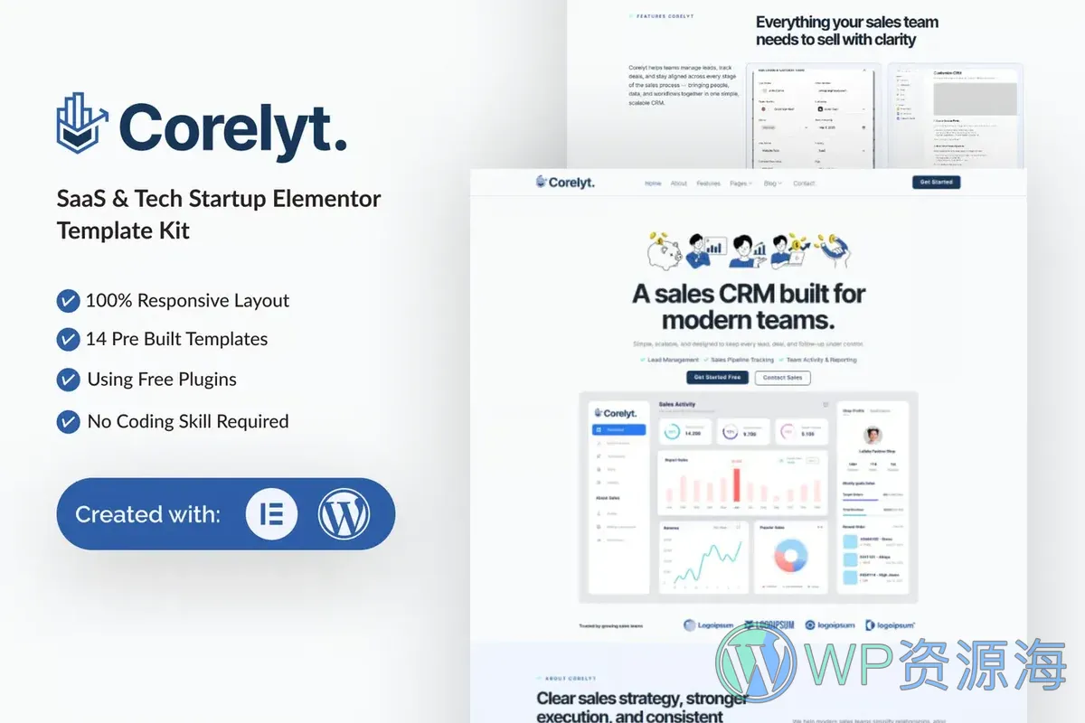 SaaS与科技创业公司Elementor网站模板_一键导入快速建站插图-WP资源海 软件/开发 Elementor 网站模板封面