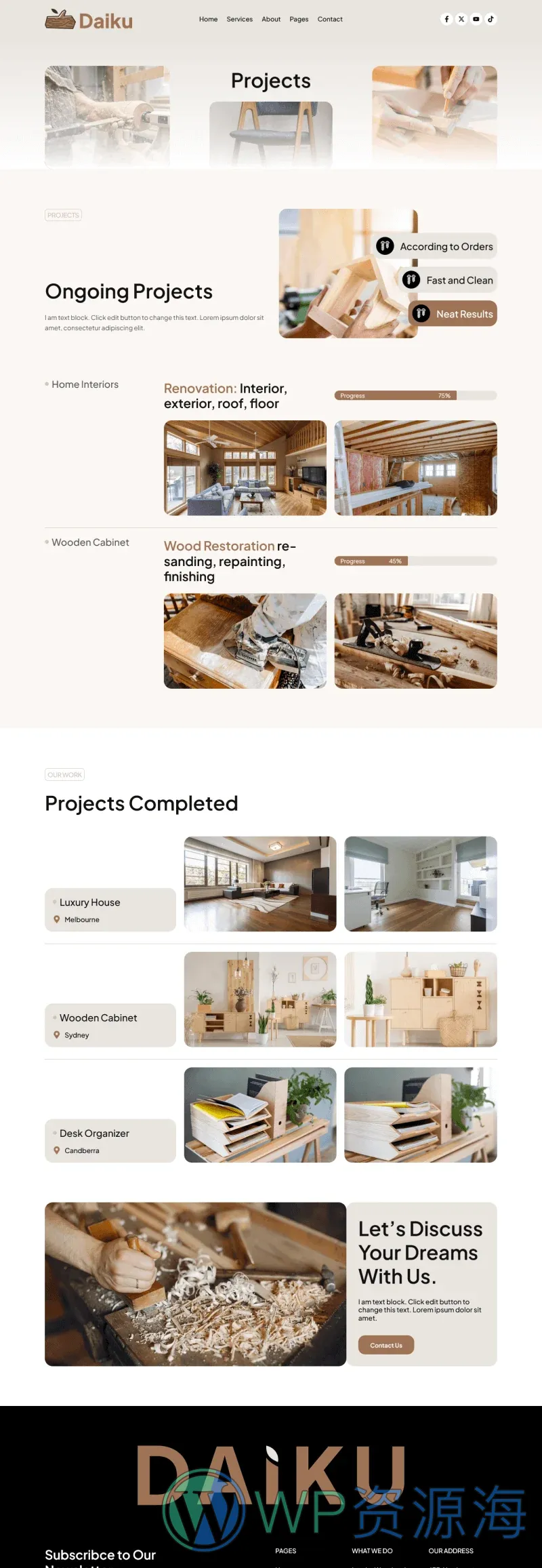 木工与定制家具Elementor网站模板_一键导入快速建站插图2-WP资源海 家居用品 Elementor 模板项目案例预览
