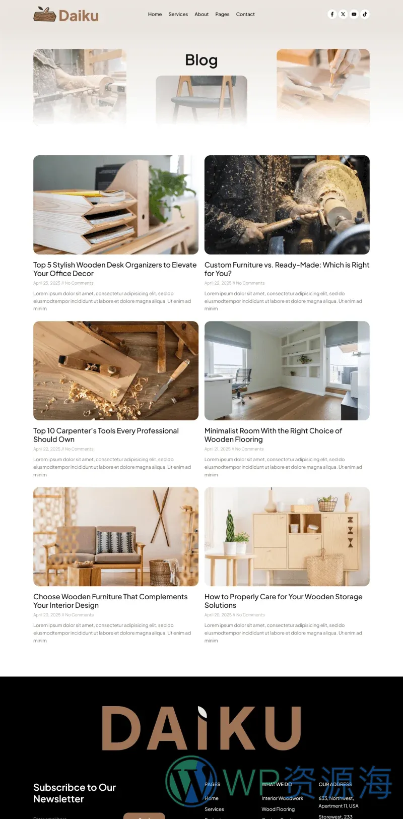 木工与定制家具Elementor网站模板_一键导入快速建站插图4-WP资源海 家居用品 Elementor 模板博客页面预览