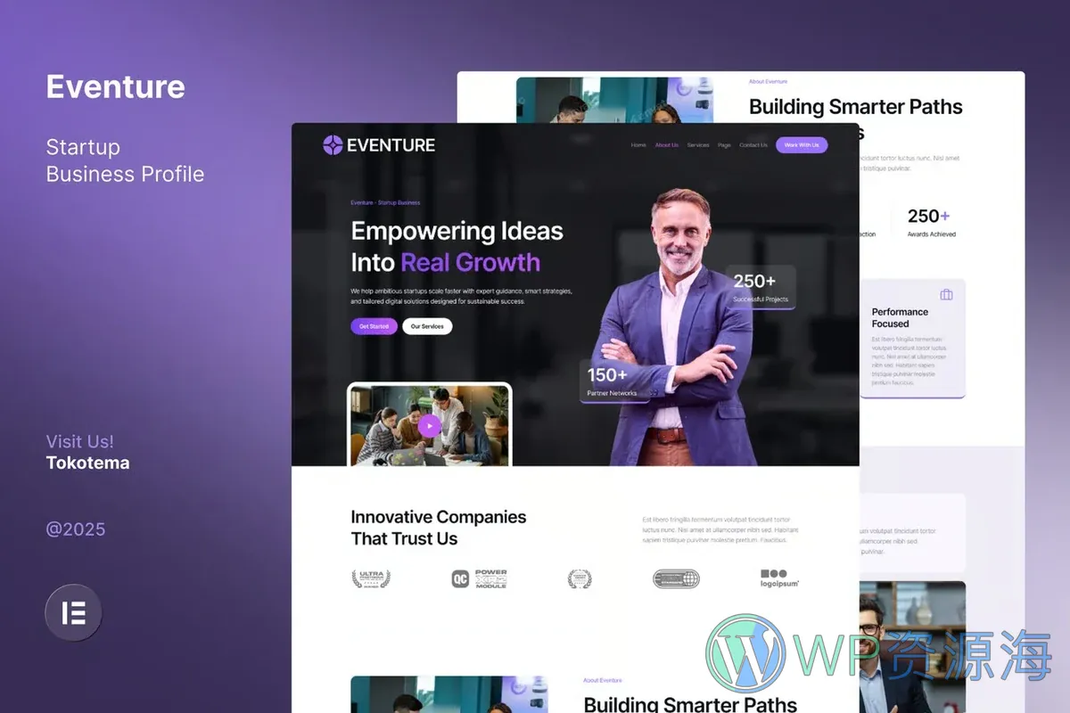 创业公司企业官网Elementor网站模板_一键导入快速建站插图-WP资源海 企业 Elementor 网站模板封面