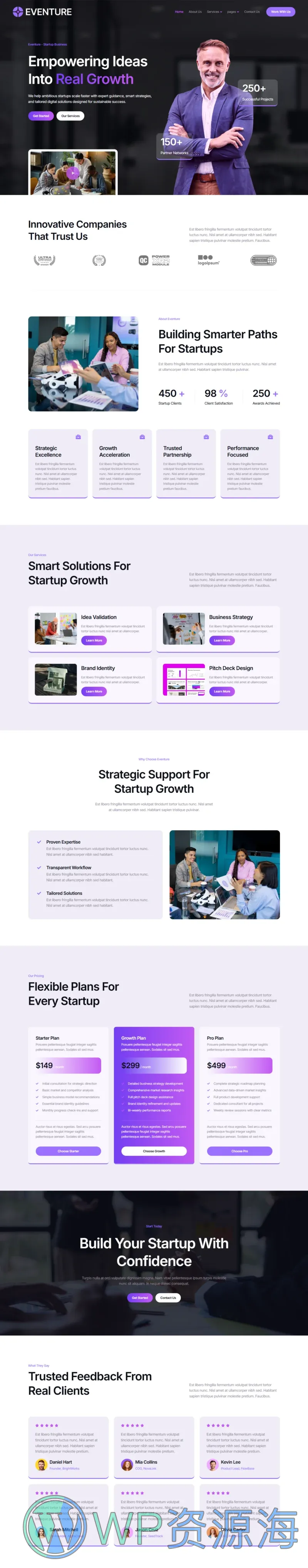 创业公司企业官网Elementor网站模板_一键导入快速建站插图1-WP资源海 企业 Elementor 模板首页预览