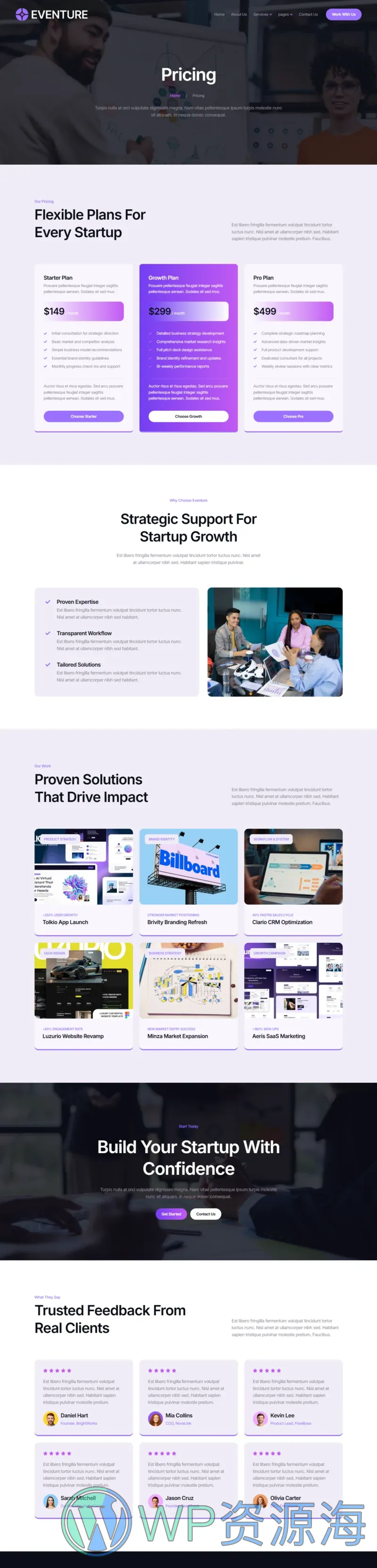 创业公司企业官网Elementor网站模板_一键导入快速建站插图5-WP资源海 企业 Elementor 模板价格页面预览