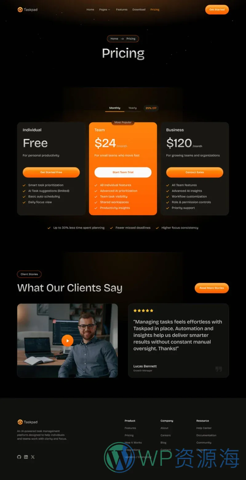 AI SaaS 科技初创Elementor网站模板_一键导入快速建站插图4-WP资源海 AI Elementor 模板价格页面预览