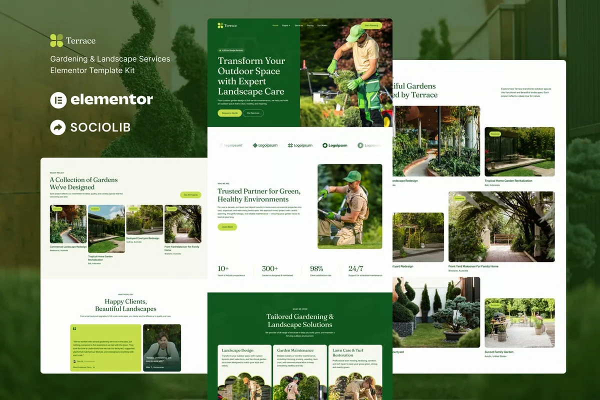 园艺景观服务Elementor网站模板_一键导入快速建站