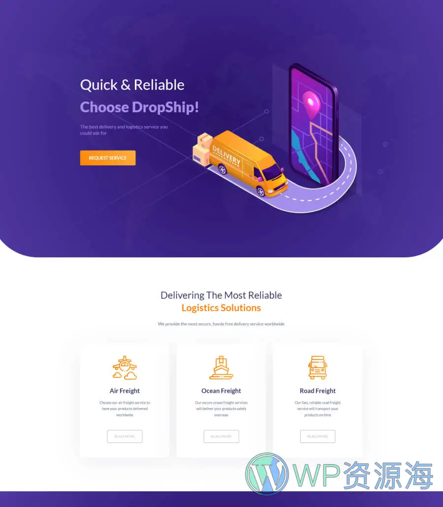 物流快递服务Gutenberg网站模板_一键导入快速建站插图1-WP资源海 DropShip Home Page For Gutenberg