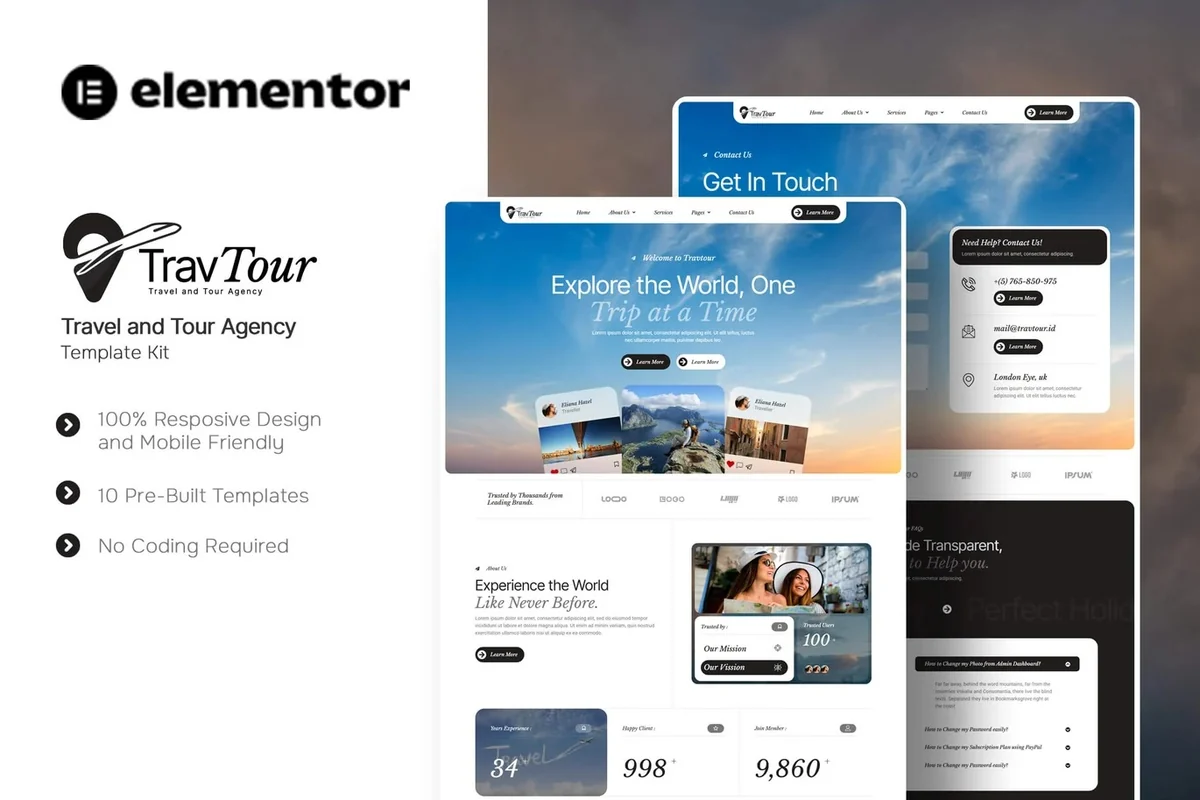 旅行社Elementor网站模板_一键导入快速建站