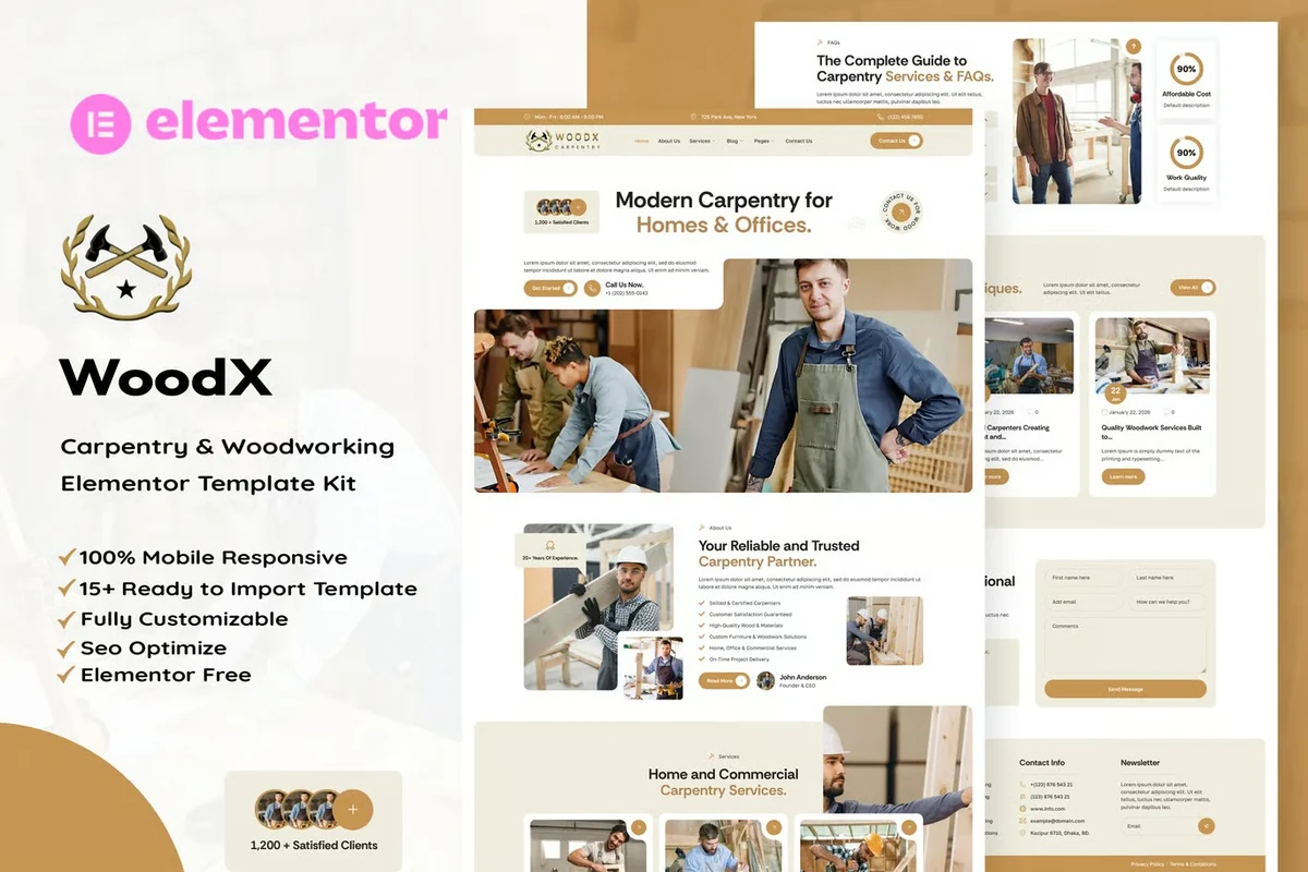 木工与木作服务Elementor网站模板_一键导入快速建站