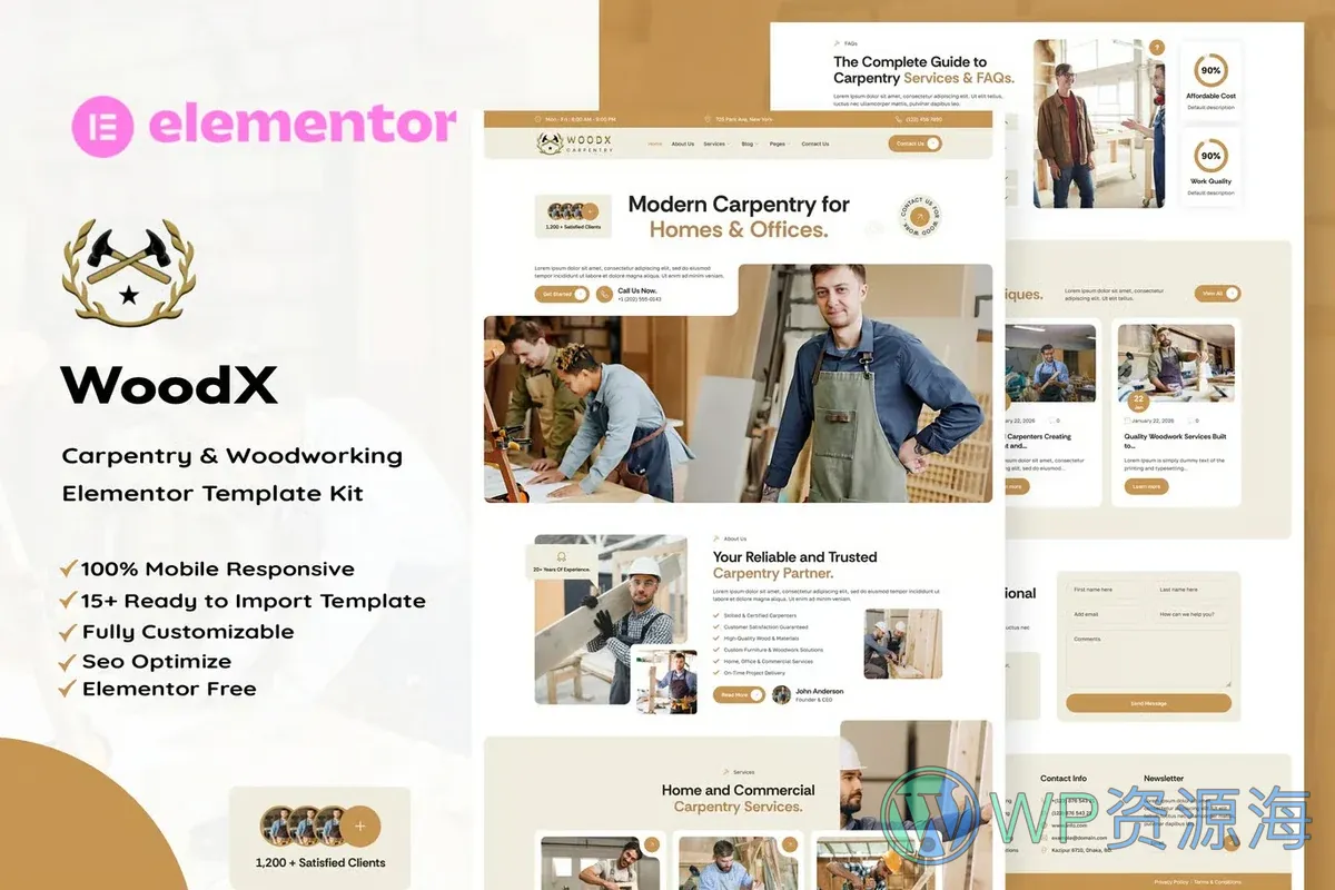 木工与木作服务Elementor网站模板_一键导入快速建站插图-WP资源海 装修 Elementor 网站模板封面