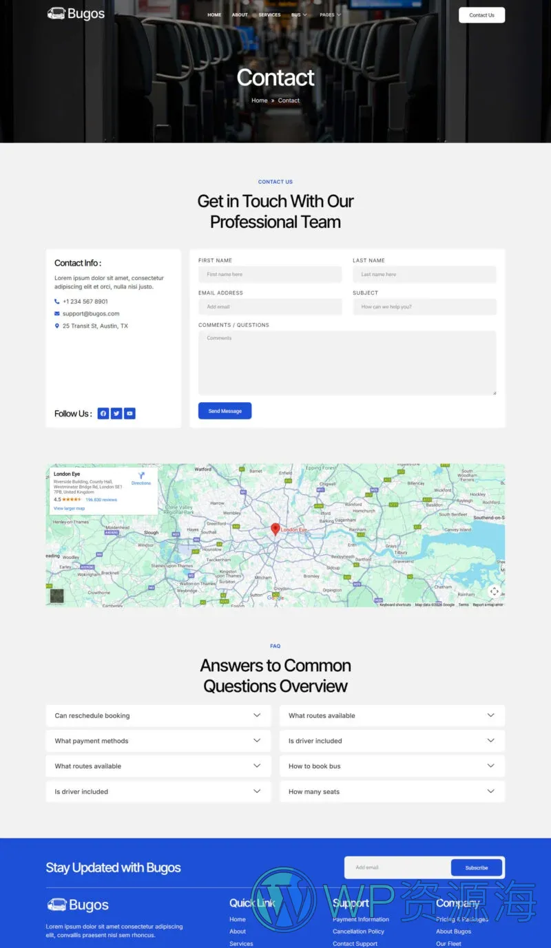交通工具 Elementor 模板联系页面预览