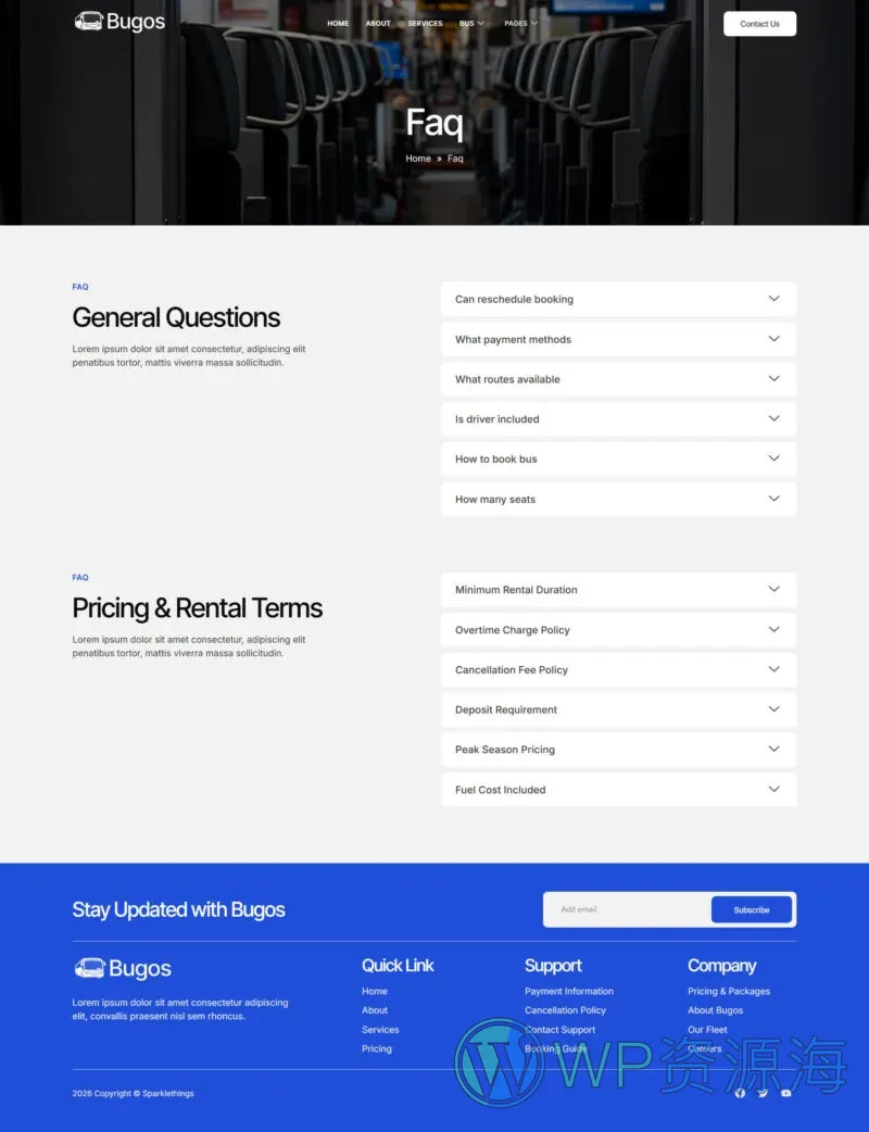 交通工具 Elementor 模板常见问题预览