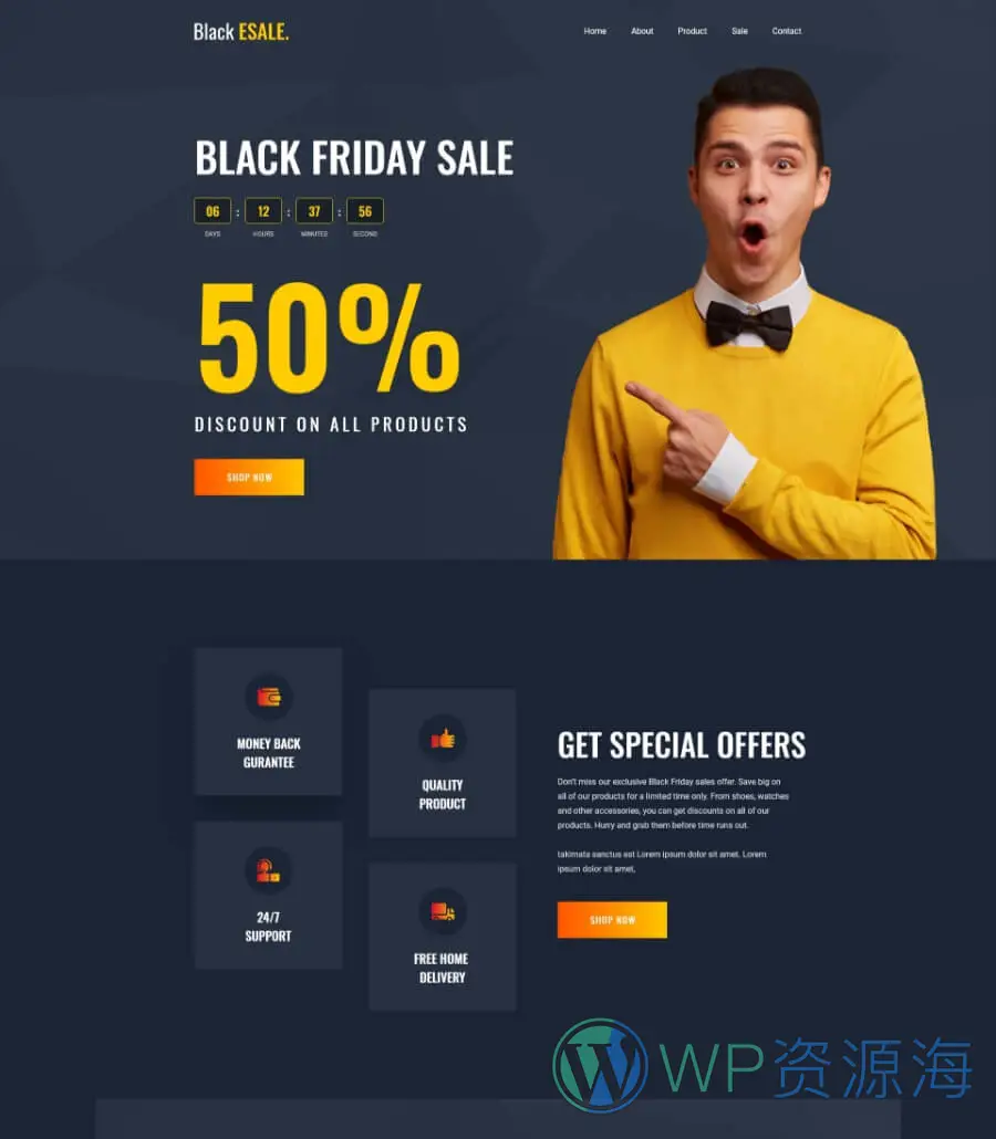 落地页Elementor网站模板_一键导入快速建站插图2-WP资源海 Black Esale - Black Friday Landing Page Template