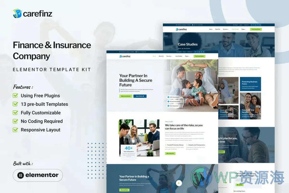 金融保险公司Elementor网站模板_一键导入快速建站插图-WP资源海 金融/投资 Elementor 网站模板封面