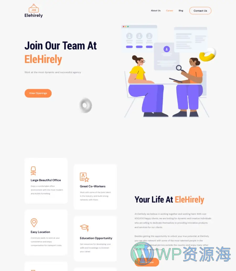 职业招聘着陆页Elementor网站模板_一键导入快速建站插图9-WP资源海 Careerly Header 3