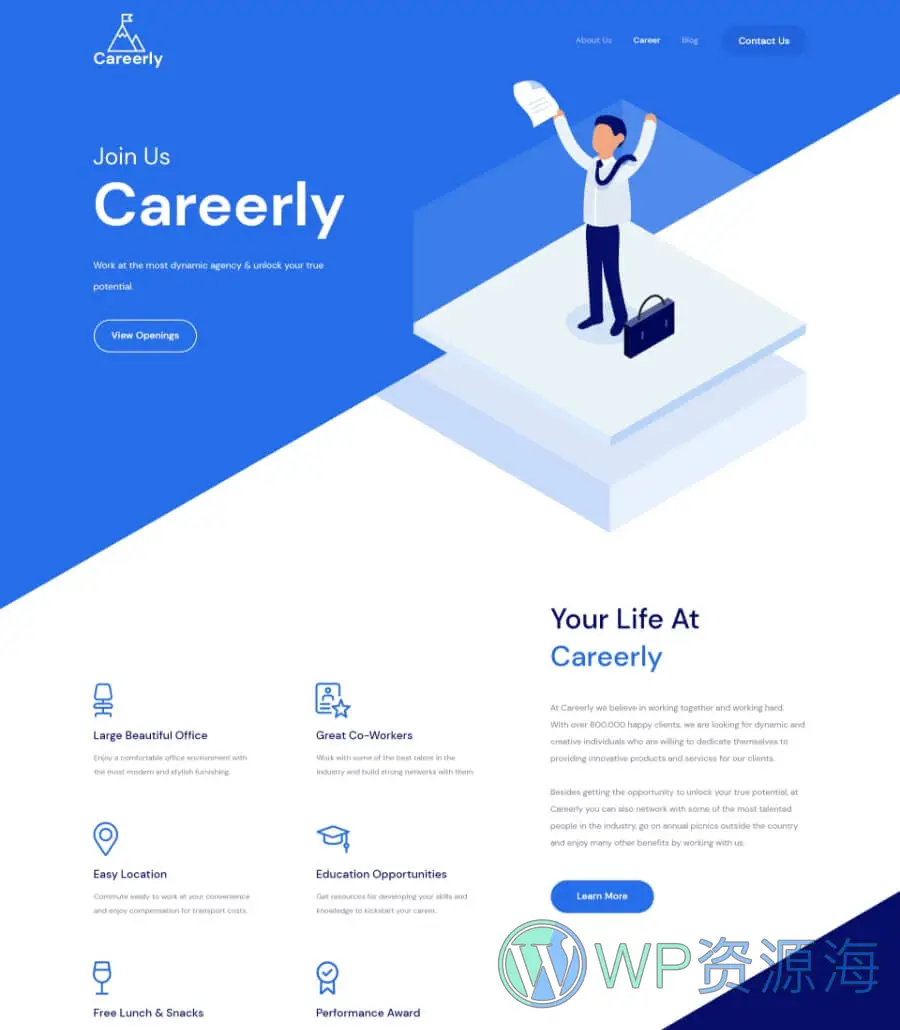 职业招聘着陆页Elementor网站模板_一键导入快速建站插图1-WP资源海 Careerly Landing Page 1