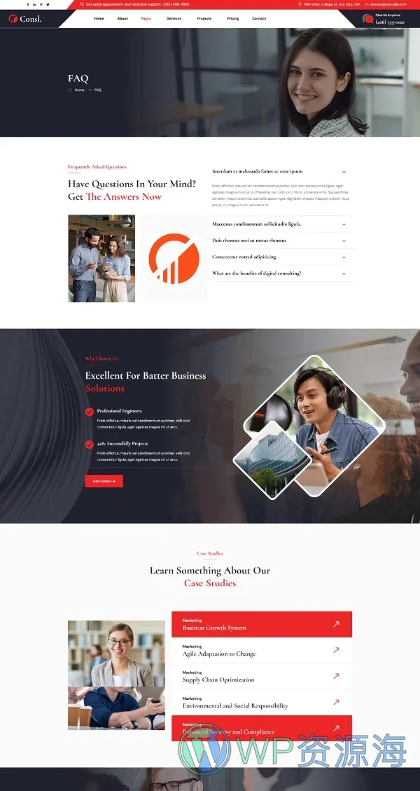 服务/咨询 Elementor 模板常见问题预览