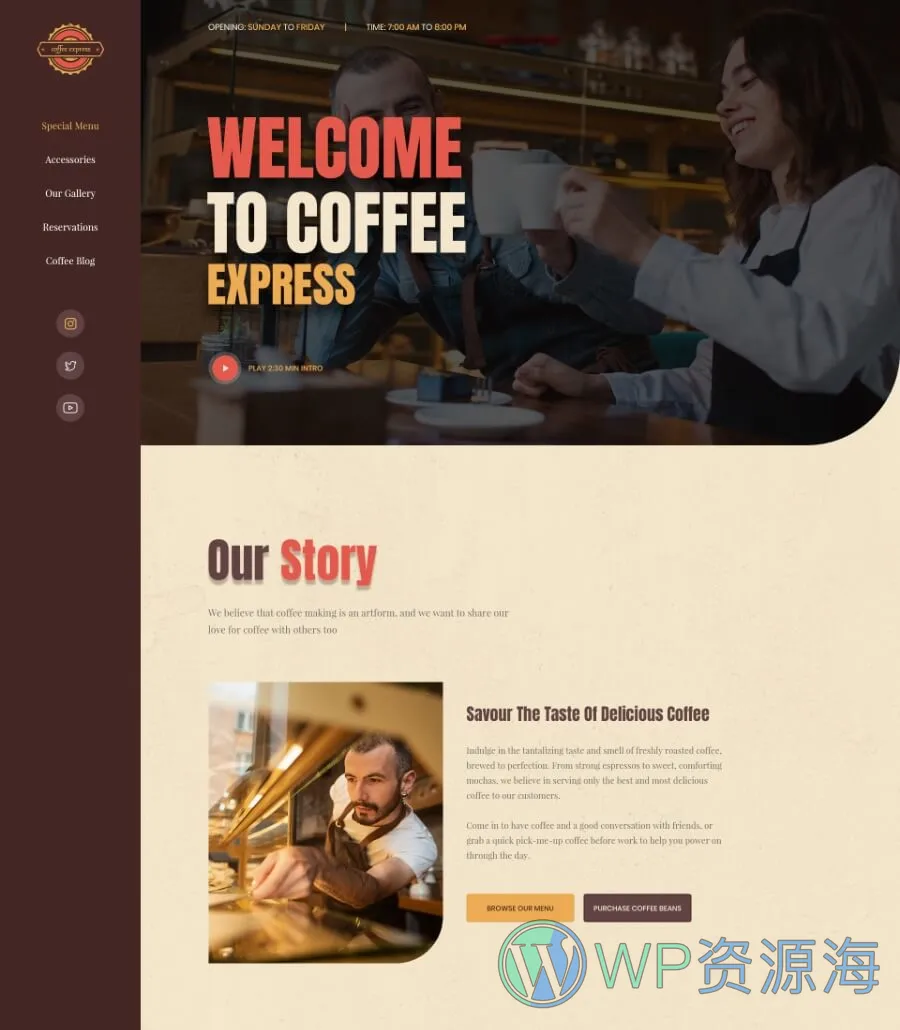 咖啡店Elementor网站模板_一键导入快速建站插图1-WP资源海 Coffee Express Home Page