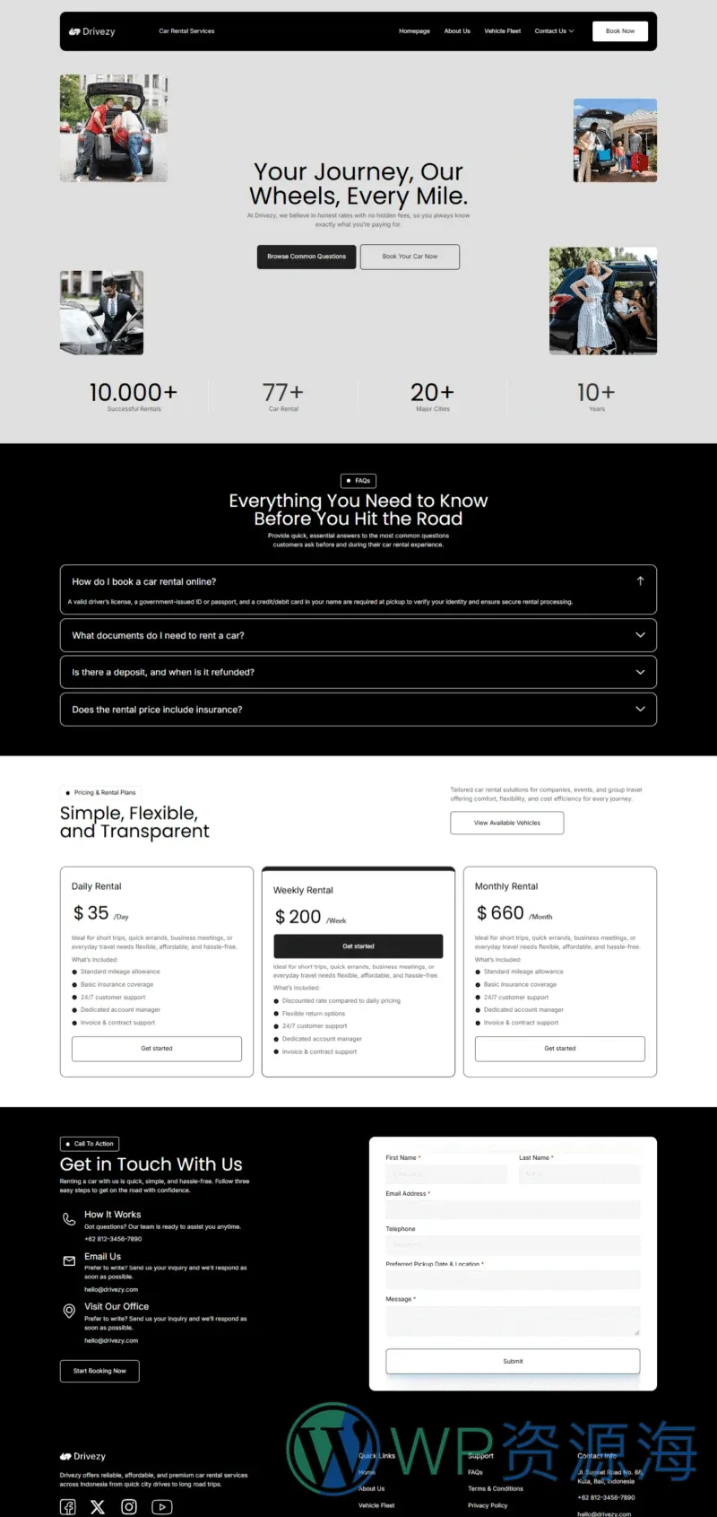 汽车租赁服务Elementor网站模板_一键导入快速建站插图3-WP资源海 交通工具 Elementor 模板常见问题预览