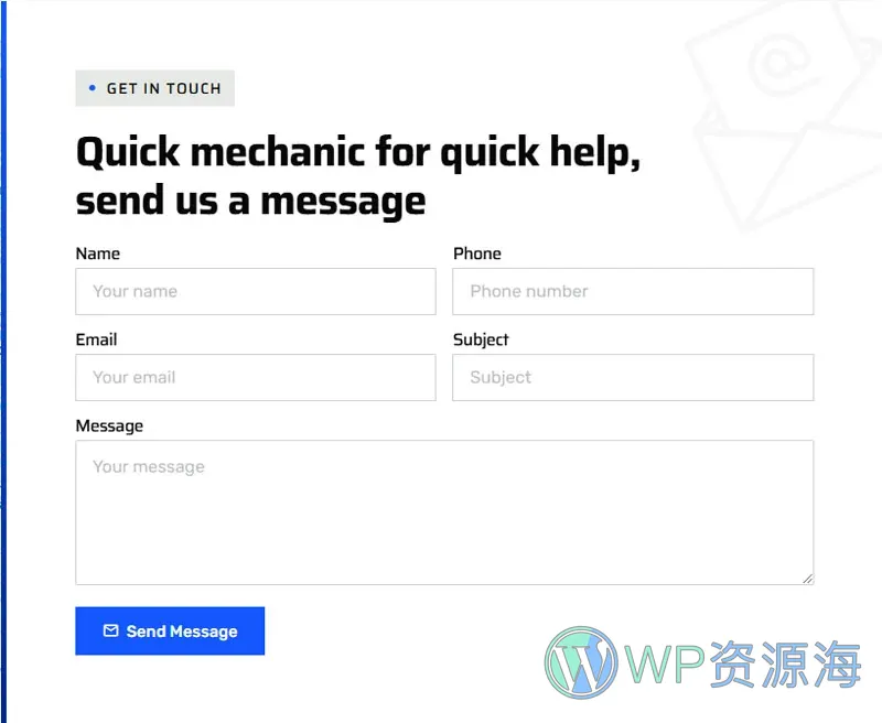 汽车维修与汽车服务Elementor网站模板_一键导入快速建站插图6-WP资源海 维修 Elementor 模板联系表单预览