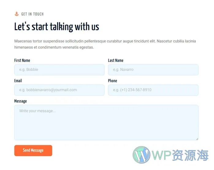 钓鱼狩猎俱乐部Elementor网站模板_一键导入快速建站插图6-WP资源海 户外/旅行 Elementor 模板联系表单预览
