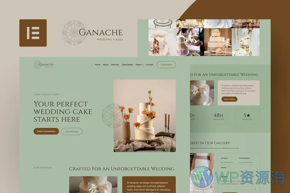 婚礼蛋糕烘焙店Elementor网站模板_一键导入快速建站插图-WP资源海 婚礼/婚庆 Elementor 网站模板封面