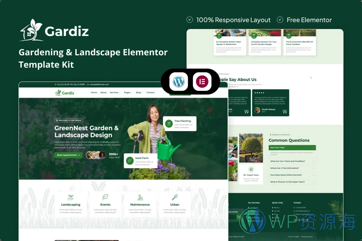 园艺景观Elementor网站模板_一键导入快速建站插图-WP资源海 💐花卉/绿植 Elementor 网站模板封面