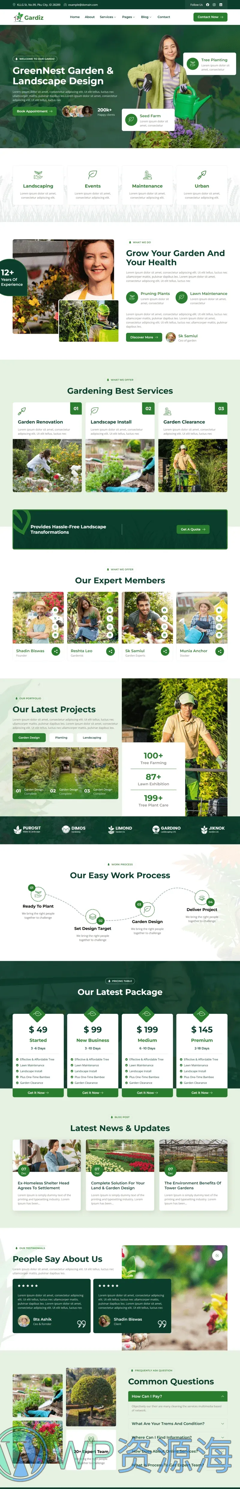 园艺景观Elementor网站模板_一键导入快速建站插图1-WP资源海 💐花卉/绿植 Elementor 模板首页预览
