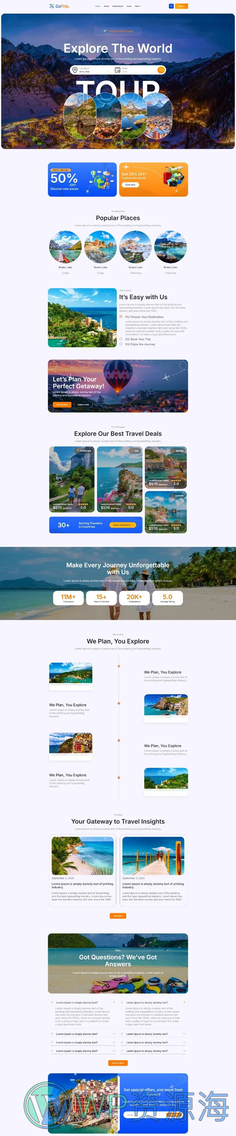 旅游线路Elementor网站模板_一键导入快速建站插图1-WP资源海 户外/旅行 Elementor 模板首页预览