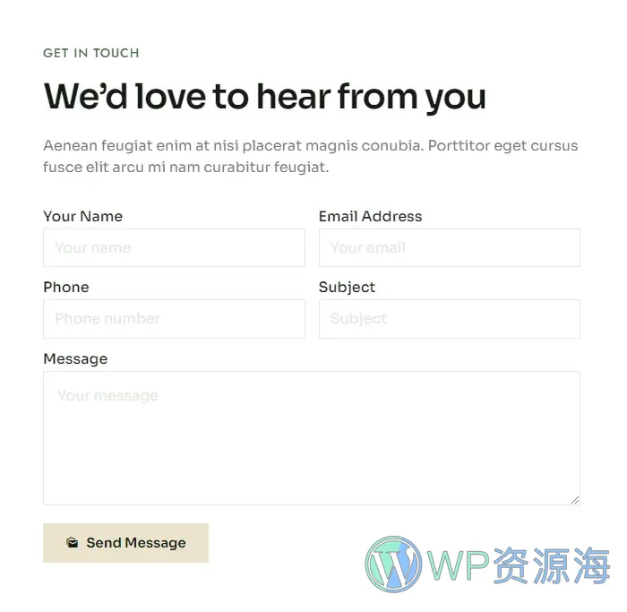 旅馆/酒店 Elementor 模板联系表单预览