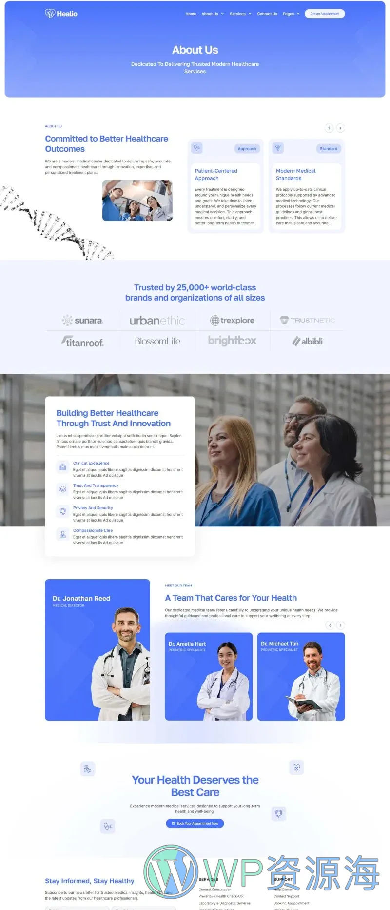 医疗服务机构Elementor网站模板_一键导入快速建站插图4-WP资源海 健康/医药 Elementor 模板关于我们预览