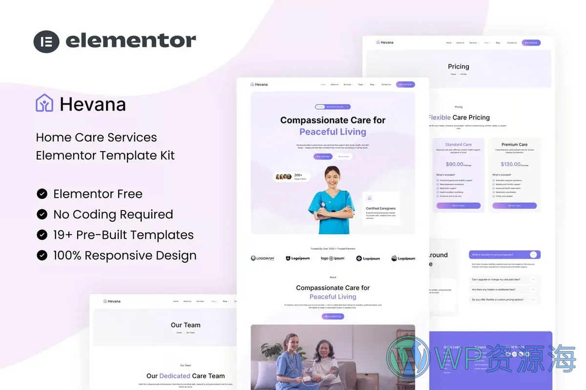 居家护理服务Elementor网站模板_一键导入快速建站插图-WP资源海 健康/医药 Elementor 网站模板封面