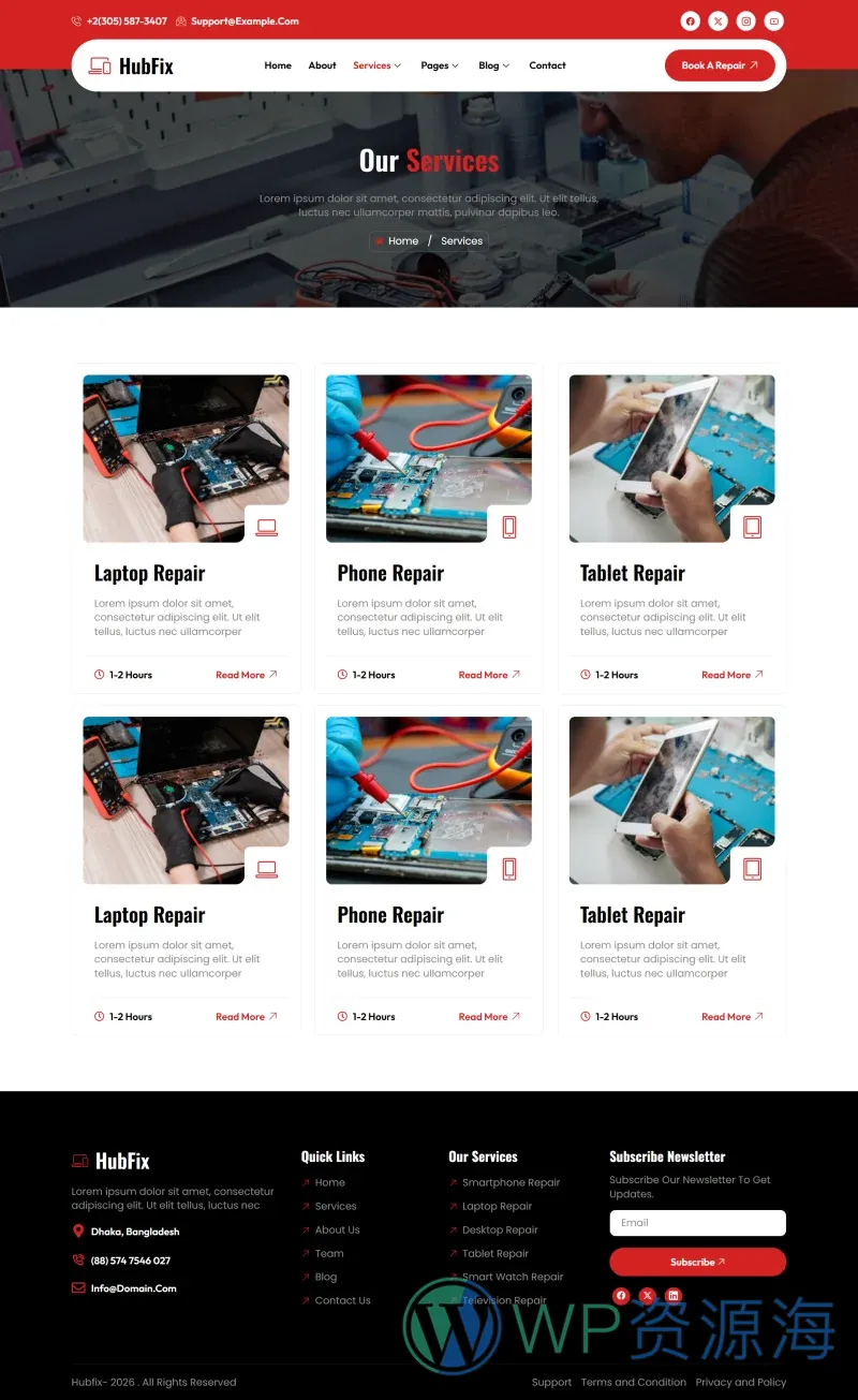 电子产品维修服务Elementor网站模板_一键导入快速建站插图7-WP资源海 维修 Elementor 模板服务页面预览