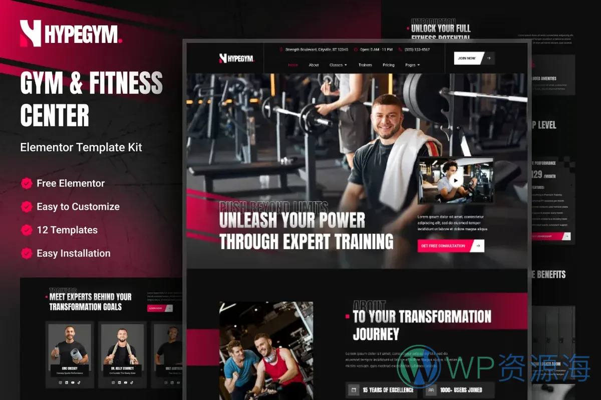 健身房与健身中心Elementor网站模板_一键导入快速建站插图-WP资源海 运动/健身 Elementor 网站模板封面