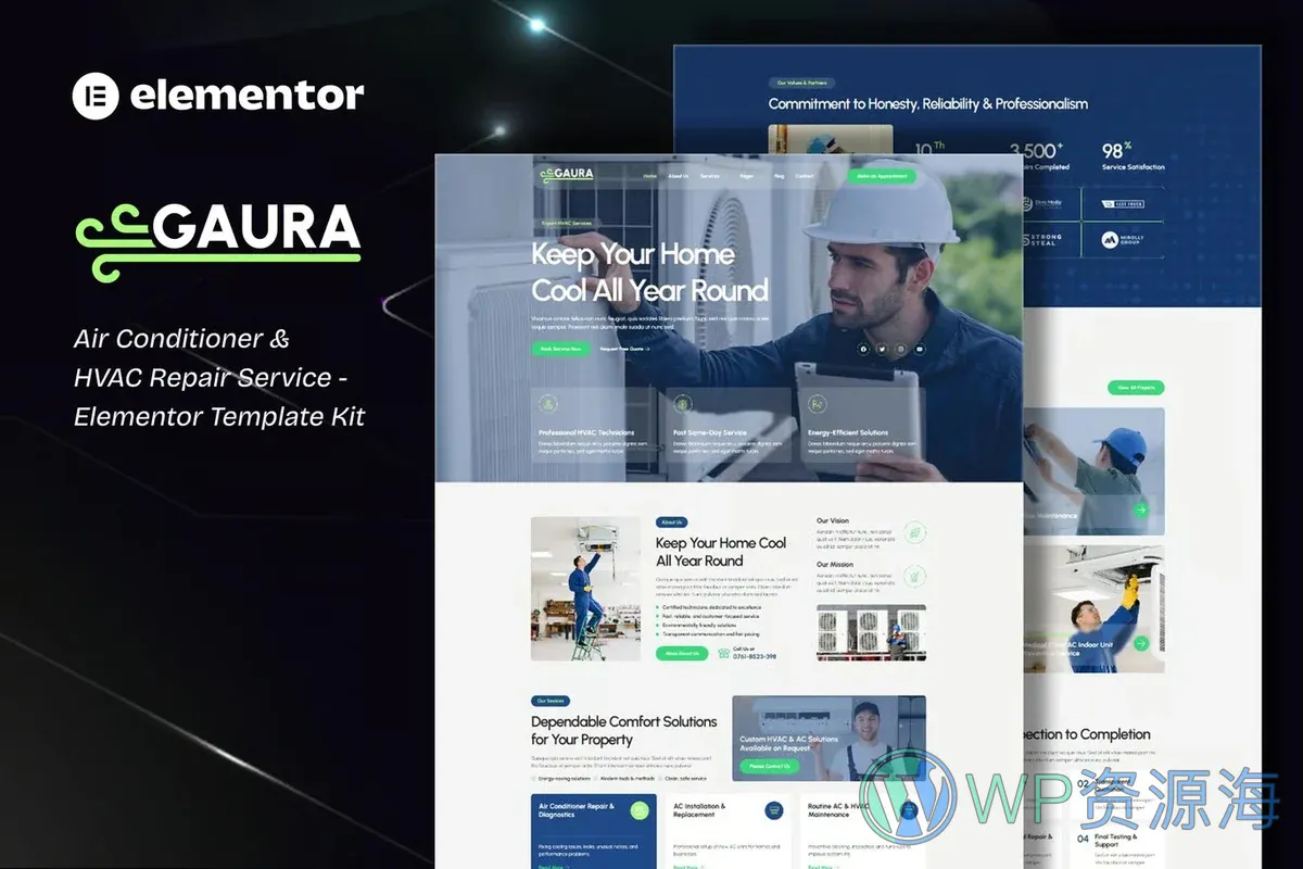 空调维修Elementor网站模板_一键导入快速建站插图-WP资源海 维修 Elementor 网站模板封面