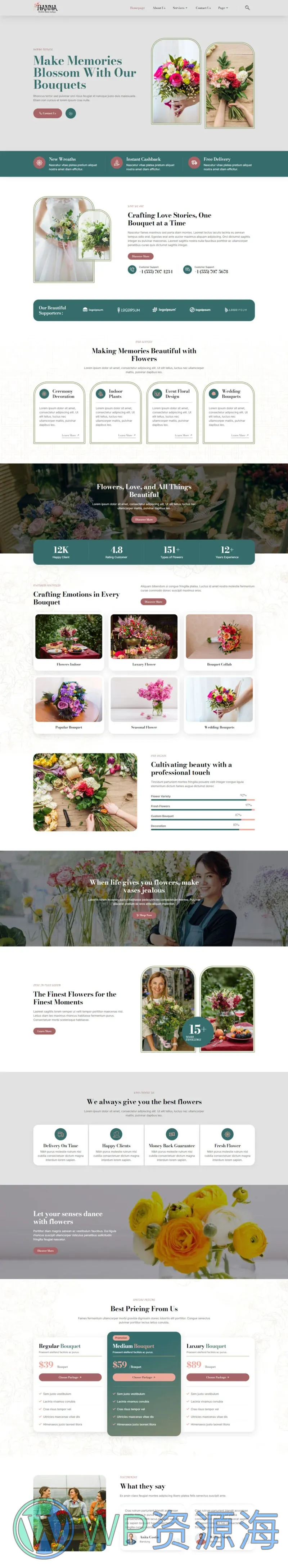 花艺师与花卉精品店Elementor网站模板_一键导入快速建站插图1-WP资源海 💐花卉/绿植 Elementor 模板首页预览