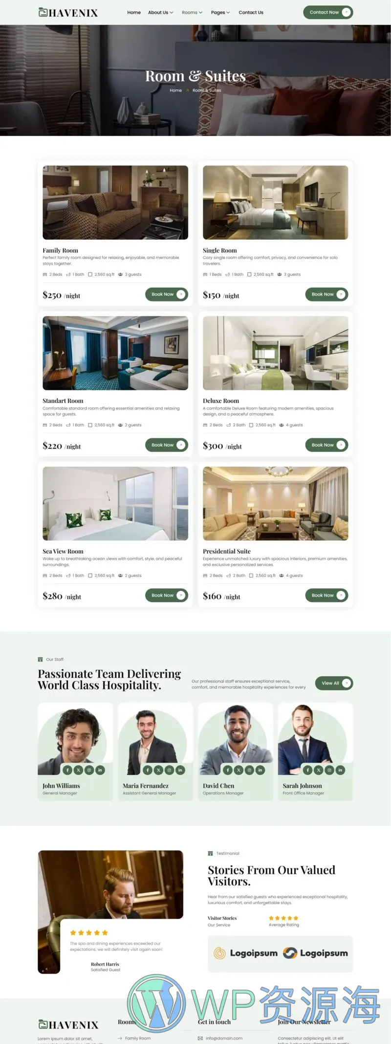 酒店与度假村Elementor网站模板_一键导入快速建站插图4-WP资源海 旅馆/酒店 Elementor 模板房间列表预览