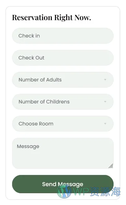 酒店与度假村Elementor网站模板_一键导入快速建站插图7-WP资源海 旅馆/酒店 Elementor 模板表单预览