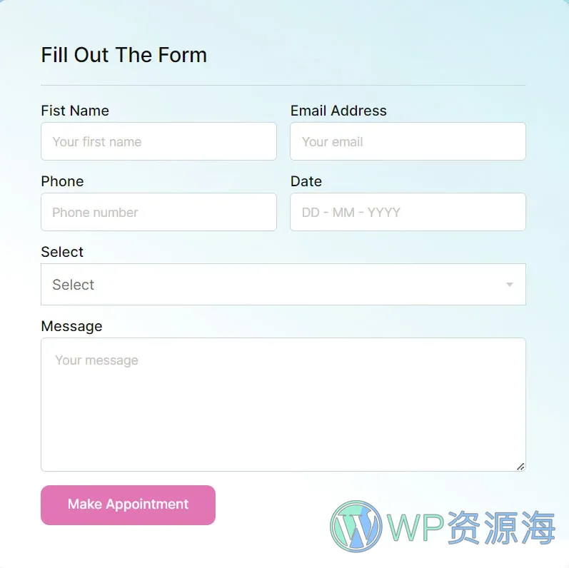 居家护理与私人护理服务Elementor网站模板_一键导入快速建站插图7-WP资源海 健康/医药 Elementor 模板预约表单预览