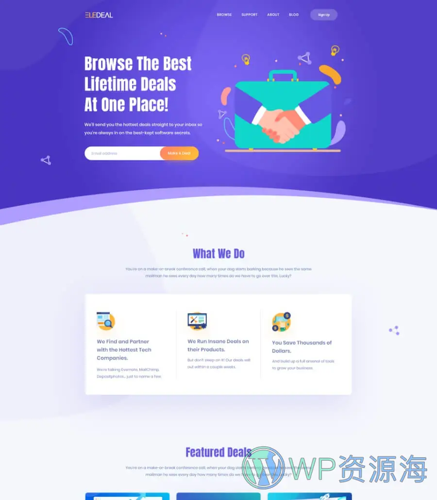 特惠销售Elementor网站模板_一键导入快速建站插图4-WP资源海 EleDeal Template Header