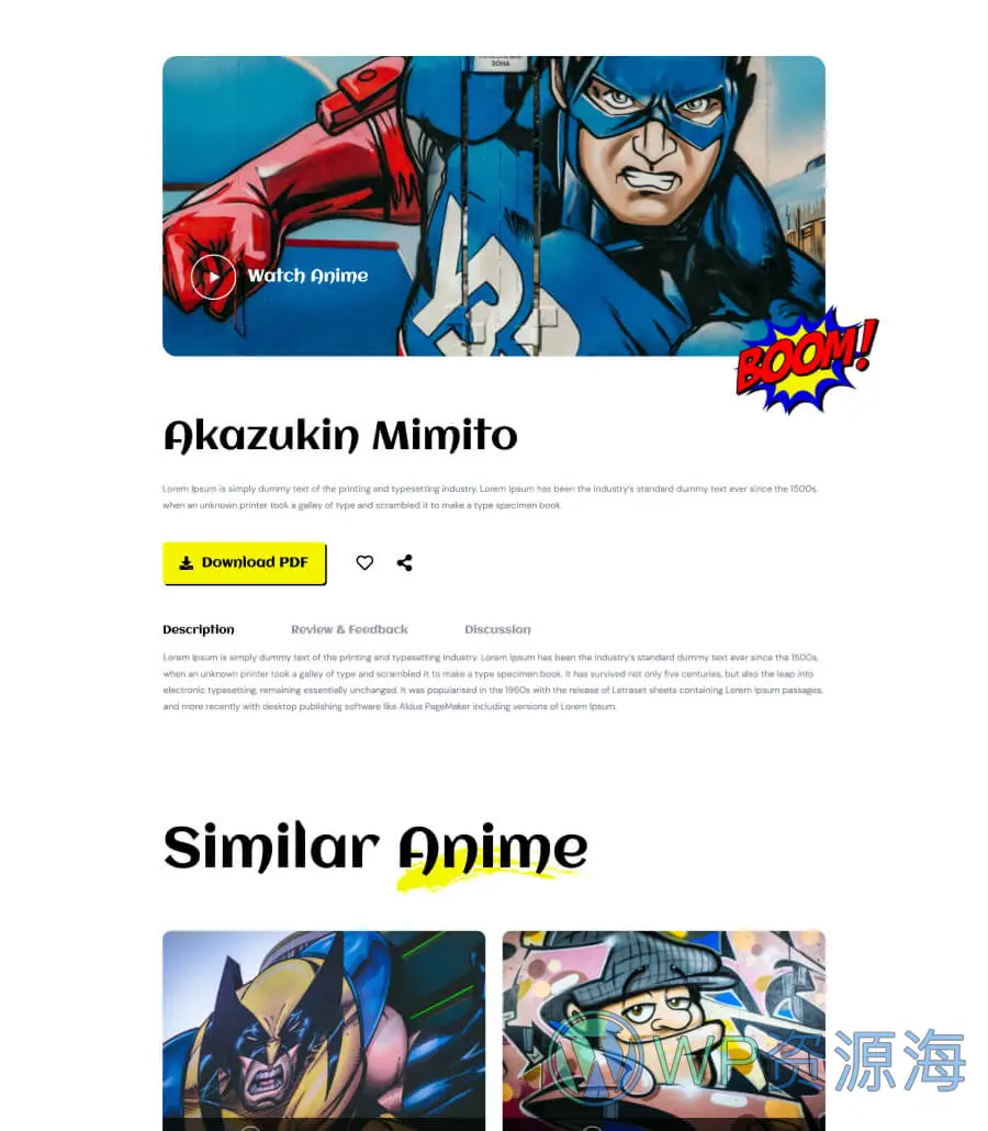 Zoomics Anime Details Page For Gutenberg