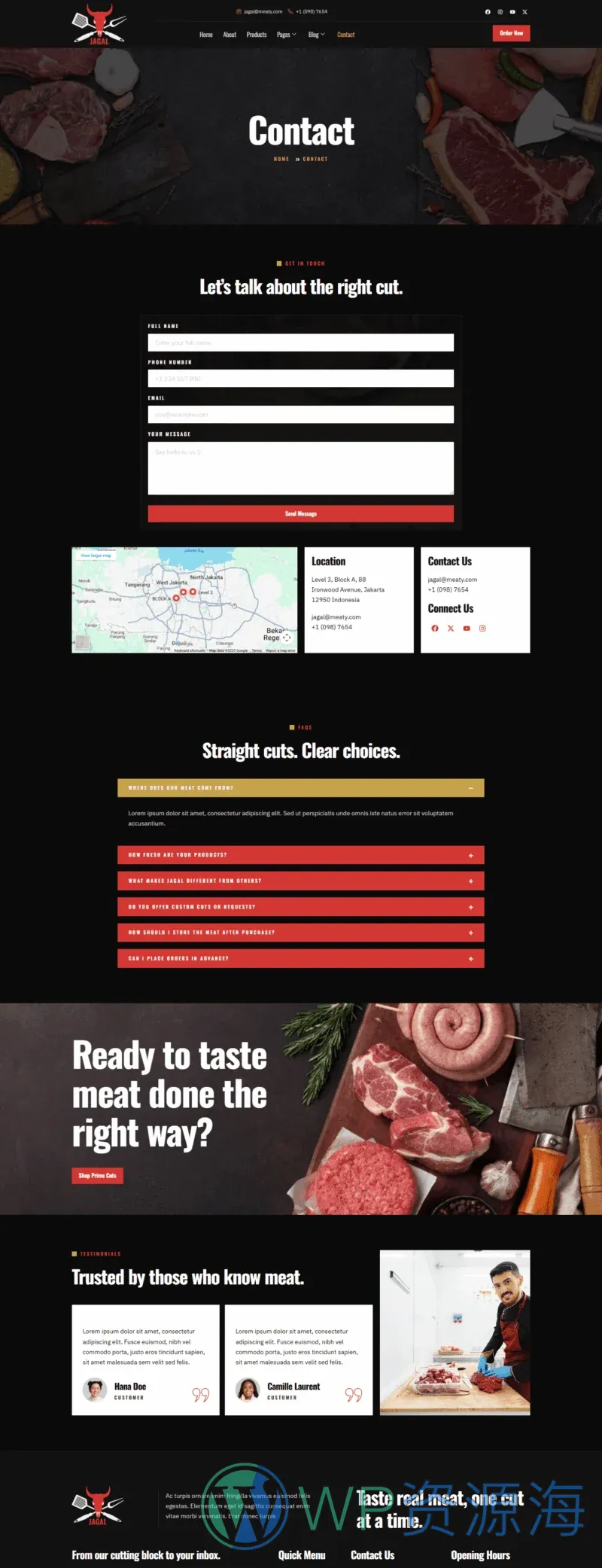 餐饮/食品 Elementor 模板联系页面预览